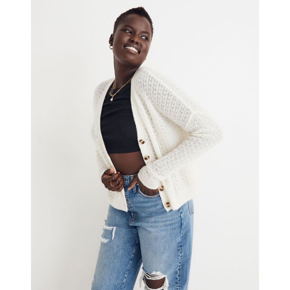 Madewell Mayfair Alpaca Cardigan Antique Cream Large Button Front NWOT - Picture 3 of 11